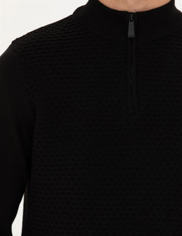Siyah Slim Fit Fermuarl_ Dik Yaka Triko Kazak - Pierre cardin фото 7