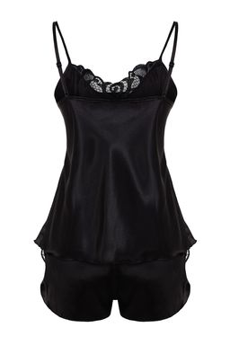 Trendyolmilla Siyah Dantelli Ip Ask?l? Saten Sortlu Dokuma Pijama Tak?m? THMAW21PT0843  фото 30