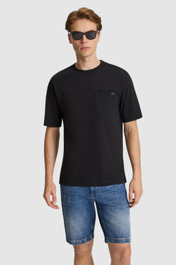Erkek Siyah Comfort Fit Bisiklet Yaka Ti__rt