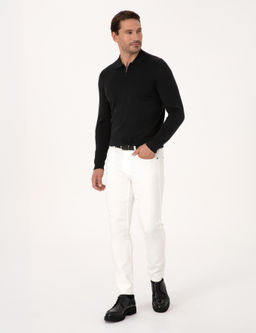 Siyah Regular Fit Y_n Kar___ml_ Fermuarl_ Polo Yaka Basic Triko Kazak - Cacharel фото 4