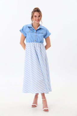 Платье NIKVA н969-2 голубой+бело-голубая полоска  фото 7