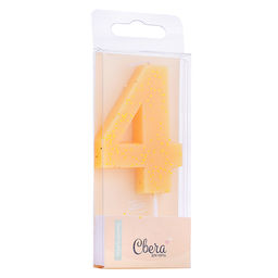 Свеча Цифра, 4, Кремовый, с блестками, 4,3*7,5 + 4,5 см, 1 шт. с держат.
