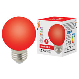 LED-G60-3W/RED/E27/FR/С Лампа декоративная светодиодная. Форма "шар", матовая. Цвет красный. Картон. ТМ Volpe.