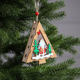 Ёлочная игрушка Ёлочка с Дедом Морозом, 12х10х3 см, 1 LED, от батареек, свечение тёплое белое - Luazon lighting фото 2