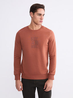 Bisiklet Yaka Bask?l? Erkek Sweatshirt