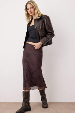 Teen Haki Cicek Bask?l? Bodycon Tul Esnek Orme Etek TWOAW26ET00036