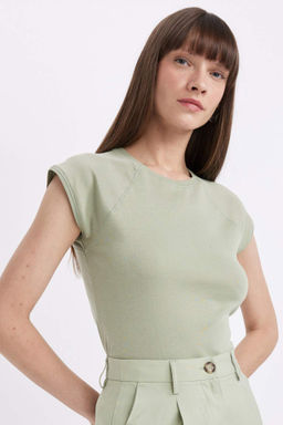 Slim Fit Dar Kesim Bisiklet Yaka Ribana Basic Duz K?sa Kollu Tisort - Defacto фото 2