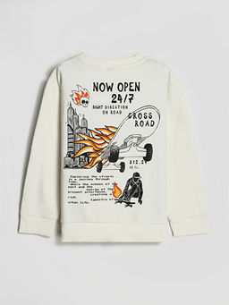 Bisiklet Yaka Bask?l? Uzun Kollu Erkek ?ocuk Sweatshirt