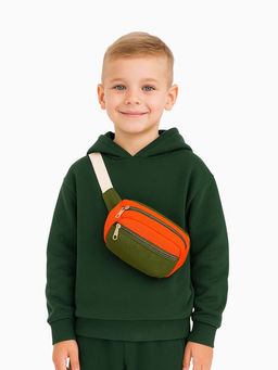 Сумка детская поясная на молнии, наружный карман, хаки, оранжевая