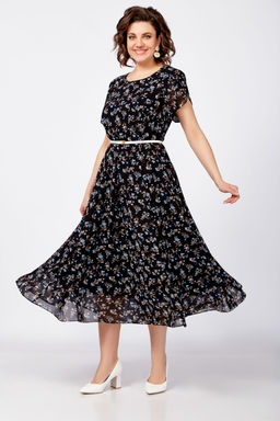 Платье Swallow 814 черный+бежево-голубые цветы фото 3