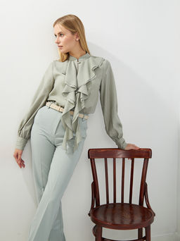 Блузкас отлетными рюшами OD-914-3 полынь - Tantino фото 15