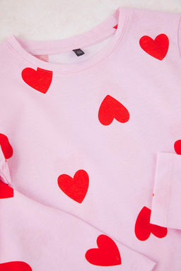 Pembe Yumusak Dokulu Pamuk Kalp Bask?l? Regular K?z Cocuk Orme Pijama Tak?m? TKDAW26PT00002 - Trendyolmilla фото 2