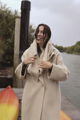 OVERSIZED WOOL BLEND COAT WITH SCARF ZW COLLECTION