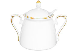Сахарница 400 мл 15*10*11,5 см Белая с золотом с ложкой NEW BONE CHINA, фарфор