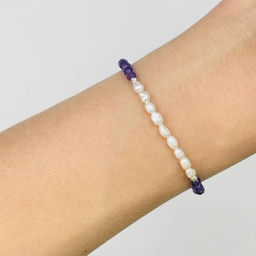 Браслет из Аметиста и Жемчуга 19 см +