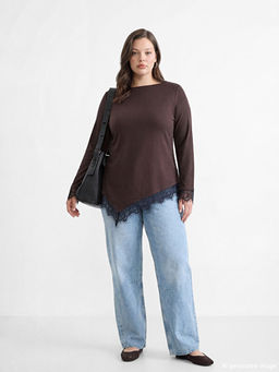 Kay?k Yaka Asimetrik Dantel Bluz