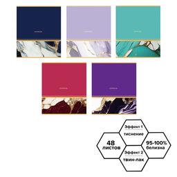Тетрадь 48 листов в клетку Calligrata Мрамор с полосой, обложка мелованный картон, ТВИН-лак, тиснение фольгой, блок офсет МИКС