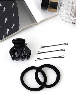 Цена за 3 шт. Набор для волос «Вивьен», 2 резинки 5.5 см, 8 невидимок 5.5 см, краб 3 см, зубья, чёрный