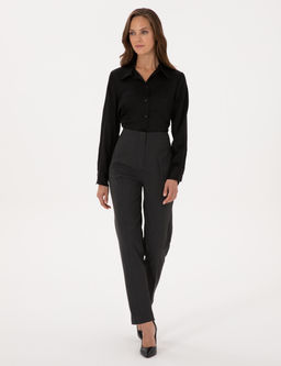 Siyah Comfort Fit Uzun Kollu Saten G_mlek