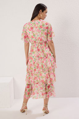 TRENDYOLMILLA Pembe Cicekli Etegi Belden Ac?lan Midi Dokuma Elbise TWOSS25EL00451  фото 4