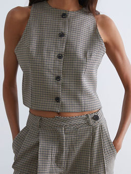 Bisiklet Yaka Ekose Kad?n Klasik Yelek