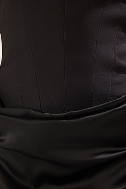 Siyah Straplez Dokuma Uzun S?k Mezuniyet/Balo Abiye Gece Mezuniyet Elbisesi TPRAW25EL00195