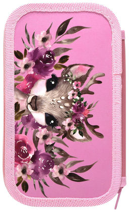 Пенал 2 секц. бол. Schoolformat CUTE DEER 190х105х35 мм роз. картон, полиэстер