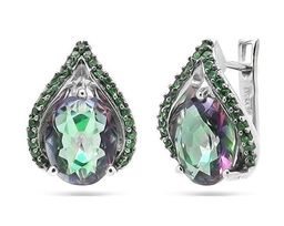 Серьги из серебра мистик кварц, наноизумруд, Дени