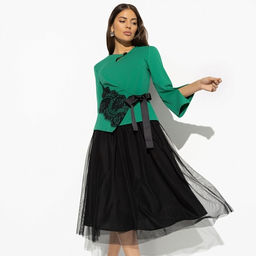 Костюм с юбкой из сетки на подкладе Больше чем стиль (2 в 1 green)