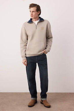 Gri Oversize Dik Yaka Fermuarl_ __i Polarl_/S_cak Tutan Nak__l_ Sweatshirt TMNAW25SW00081 - Trendyolmilla фото 2