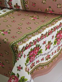 Рогожка Цветы по кайме цв.карамельное какао, ш.1.5м, хлопок-100%, 160гр/м.кв
