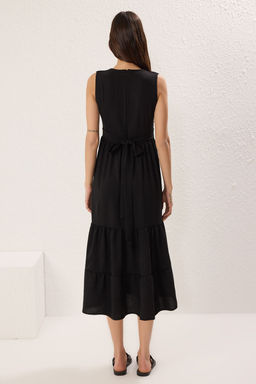 Haki Duz Etegi Belden Ac?lan Kruvaze Midi Dokuma Elbise TWOSS25EL00201 - Trendyolmilla фото 14