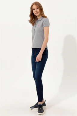 Женская серая меланжевая базовая футболка с воротником-поло Неожиданная скидка в корзине - U.s. polo assn фото 4