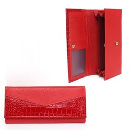 Портмоне женское Croco-ПР-972 натуральная кожа 2 отд, 8 карм, алый флотер/красный крокодил (128/203) 236515