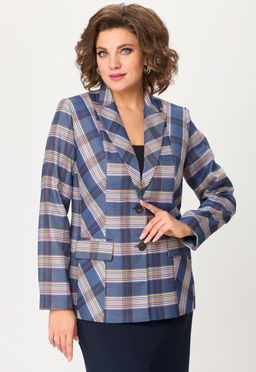 Костюм БелЭльСтиль 412/597 бело-синяя клетка + синий однотон фото 4