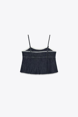 Z1975 DENIM LACE CROP TOP