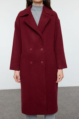 Bordo Oversize Genis Kesim Uzun Yunlu Kase Kaban TWOAW21KB0038