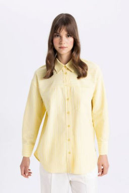 Relax Fit Bask?l? Poplin Uzun Kollu Gomlek Tunik