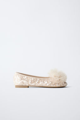 SEQUIN POMPOM BALLET FLATS