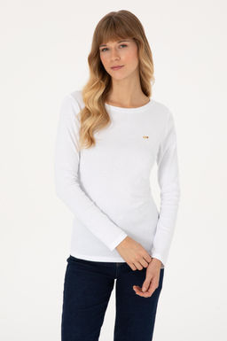 Kad_n Beyaz Slim Bisiklet Yaka Basic Sweatsh_rt