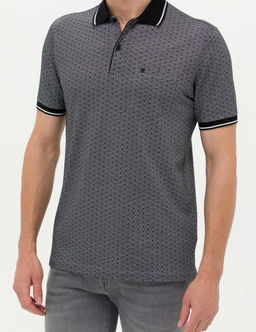 Siyah Regular Fit Bask_l_ Polo Yaka Ti__rt