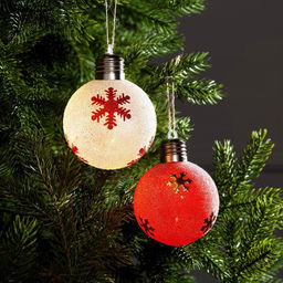 Набор ёлочных шаров Снежинки, 2 шт, d=8 см, 1 LED, от батареек, свечение тёплое белое