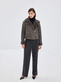 Kad?n G?mlek Yaka D?z Deri G?r?n?ml? Mont - Waikiki фото 2