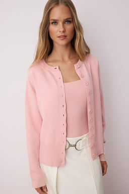 Pembe 2li Premium Iplik/Ozel Iplik Bisiklet Yaka Basic Triko H?rka-Bluz Tak?m TWOAW26HI00124