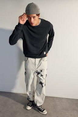 Antrasit %100 Pamuk Oversize/Geni_ Kesim Eskitme Sweatshirt TMNAW24SW00021