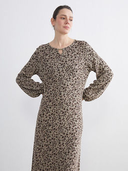Bisiklet Yaka Leopar Desenli Elbise