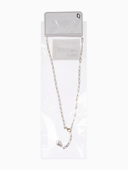 Цена за 2 шт. Цепь с бусиной "Жемчужина", вытянутое звено, цвет белый в золоте