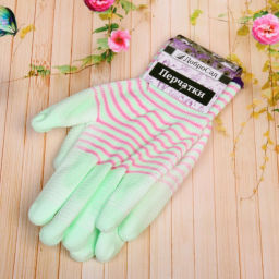 Цена за 12 шт. Перчатки нейлоновые "Радуга" с ПВХ покрытием полуоблитые, зеленые 8 р-р ДоброСад