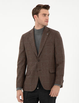 Kahverengi Y_n Kar___ml_ Slim Fit Ceket