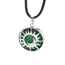 Подвеска Солнце двухсторонняя в металле с малахитом имитация 27*27мм